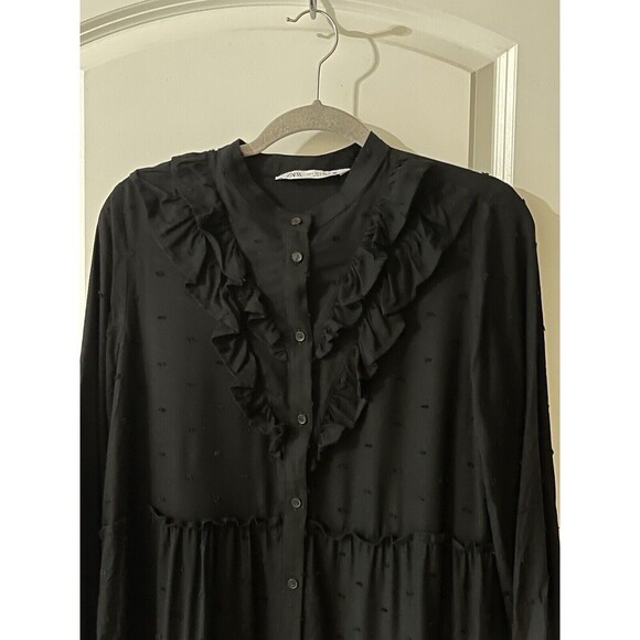 Zara Women’s Small Black Tiered Ruffle Long Sleeve Dress Babydoll - Picture 4 of 10